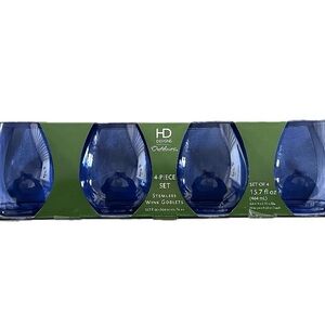 HD Designs Blue Stemless Wine Goblets 4-Piece Set Indoor Outdoor DW Safe